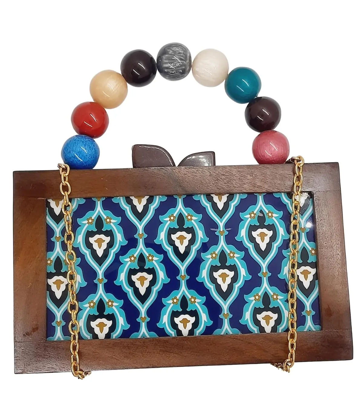 Leela Brown Wooden Slim Rectangular Clutch Bag
